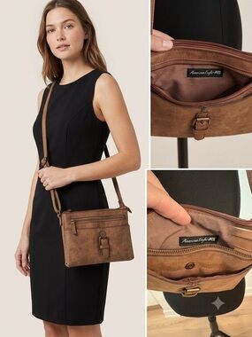 American Eagle Outfitters Brown Faux-Leather Crossbody Bag